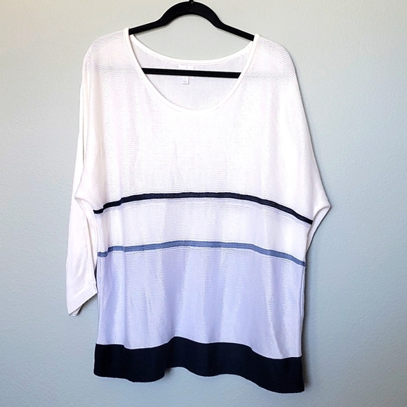 Soho Spring Blue And White Striped Dolman Sleeve  Beachy Sweater XL - Picture 1 of 8